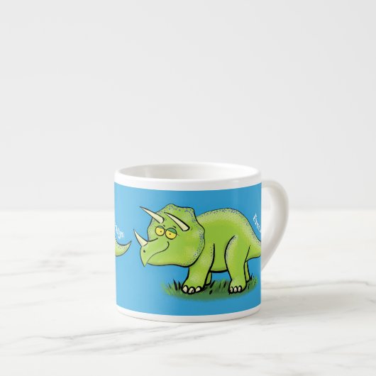 Niedlicher Happy Green Triceratops Dinosaurier Car Espressotasse (Vorderseite Rechts)
