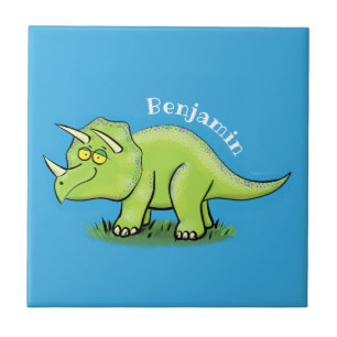 Niedlicher Happy Green Triceratops Dinosaurier Car Fliese