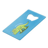 Niedlicher Happy Green Triceratops Dinosaurier Car Geldbeutel Flaschenöffner (Vorderseite Schrägansicht)