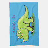Niedlicher Happy Green Triceratops Dinosaurier Car Geschirrtuch (Vertikal)