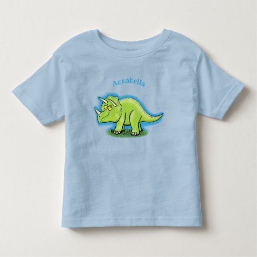 Niedlicher Happy Green Triceratops Dinosaurier Car Kleinkind T-shirt (Vorderseite)