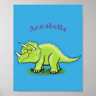 Niedlicher Happy Green Triceratops Dinosaurier Car Poster