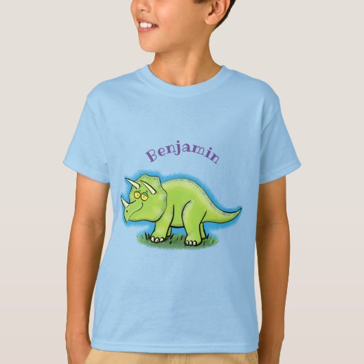 Niedlicher Happy Green Triceratops Dinosaurier Car T-Shirt (Vorderseite)