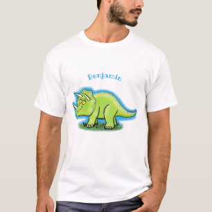 Niedlicher Happy Green Triceratops Dinosaurier Car T-Shirt
