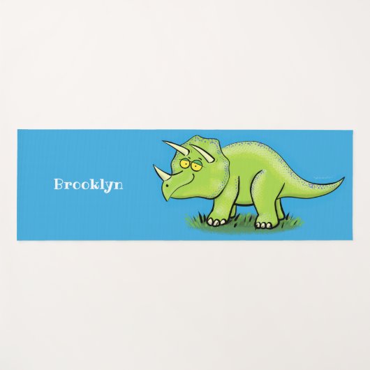 Niedlicher Happy Green Triceratops Dinosaurier Car Yogamatte (Vorderseite (Horizontal))