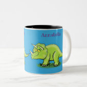 Niedlicher Happy Green Triceratops Dinosaurier Car Zweifarbige Tasse (VorderseiteRechts)