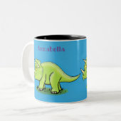 Niedlicher Happy Green Triceratops Dinosaurier Car Zweifarbige Tasse (Vorderseite Links)