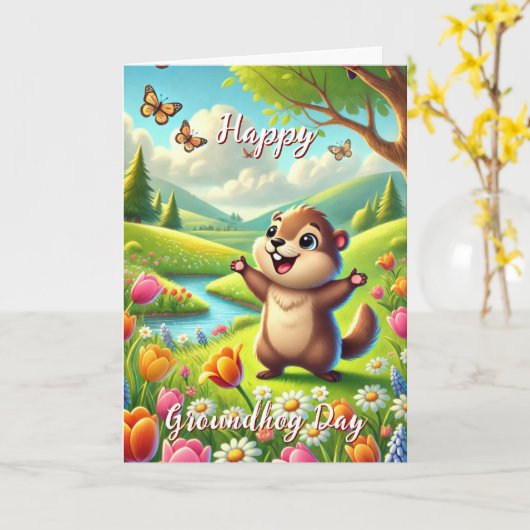 Niedlicher Happy Groundhog Day & History Card Früh Karte (Gelbe Blume)