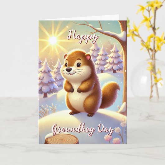 Niedlicher Happy Groundhog Day & History Card Wint Karte (Gelbe Blume)