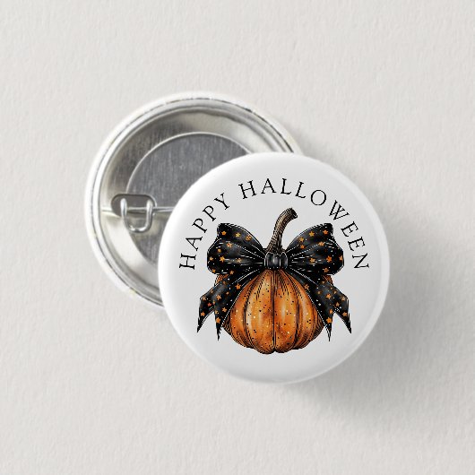 Niedlicher Happy Halloween Pumpkin und Bow Button (Vorne & Hinten)