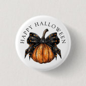 Niedlicher Happy Halloween Pumpkin und Bow Button (Vorderseite)
