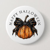 Niedlicher Happy Halloween Pumpkin und Bow Button (Vorderseite)