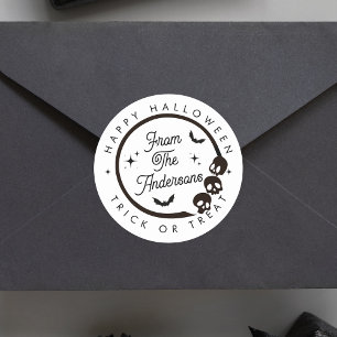 Niedlicher Happy Halloween Trick oder Treat Skelet Runder Aufkleber