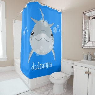 Niedlicher Happy-Kawaii-Delphin-Cartoon Duschvorhang