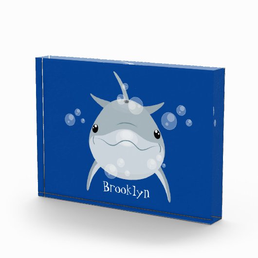 Niedlicher Happy-Kawaii-Delphin-Cartoon Fotoblock (Rechts)