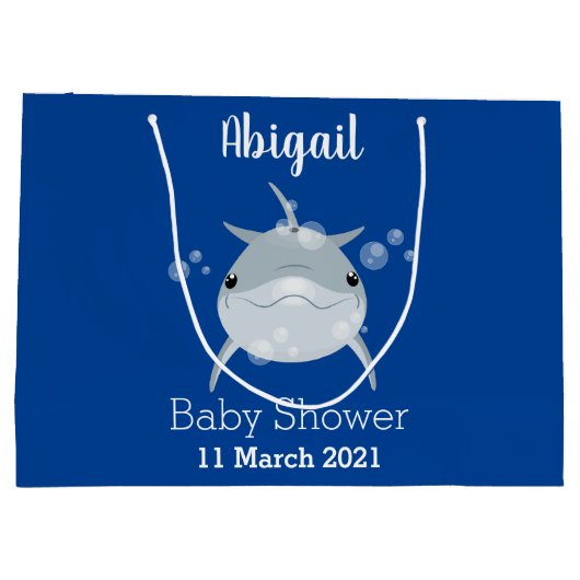 Niedlicher Happy-Kawaii-Delphin-Cartoon Große Geschenktüte (Rückseite)