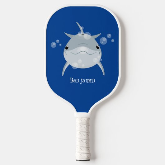 Niedlicher Happy-Kawaii-Delphin-Cartoon Pickleball Schläger (Vorderseite)