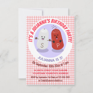Niedlicher Happy-Kawaii-Salz und Pfeffer-Cartoon Einladung