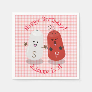 Niedlicher Happy-Kawaii-Salz und Pfeffer-Cartoon Serviette