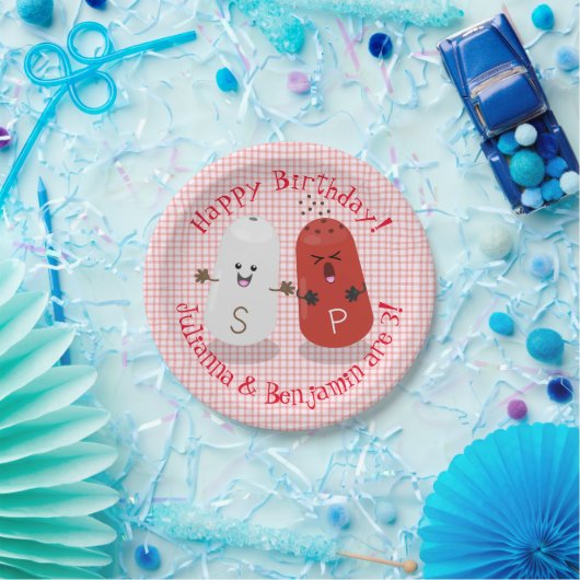 Niedlicher Happy-kawaii-Salz und Pfefferzwillinge Pappteller (Party)