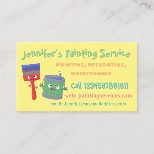 Niedlicher Happy Malservice Cartoon Visitenkarte (Vorderseite)