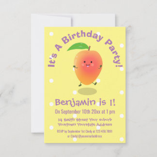 Niedlicher Happy Mango gelber Cartoon Geburtstag Einladung