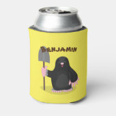 Niedlicher Happy Mole mit Shovel-Cartoon Dosenkühler (Kanne Rückseite)