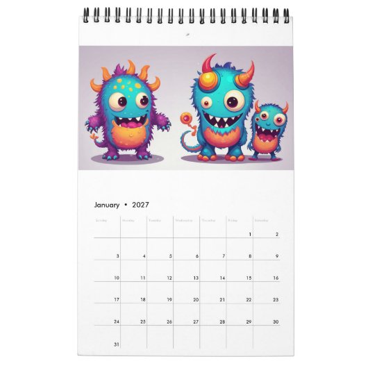 Niedlicher Happy Monster Kalender 2024 (Jan 2027)