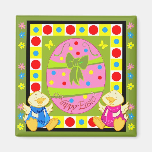 Niedlicher Happy Oaster Magnet mit Ei und Hühnern (Vorne)