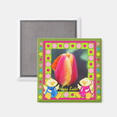Niedlicher Happy Oaster Magnet mit Hühnern und Tul (Vorderseite/Rückseite)