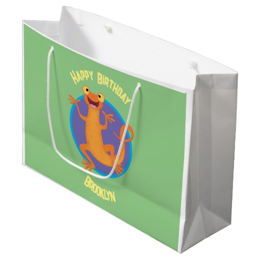 Niedlicher Happy-Orange-Tänzer Große Geschenktüte (Vorderseite Schrägansicht)