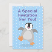 Niedlicher Happy Pinguin Cick Cartoon 2 Jahre Einladung (Rückseite)