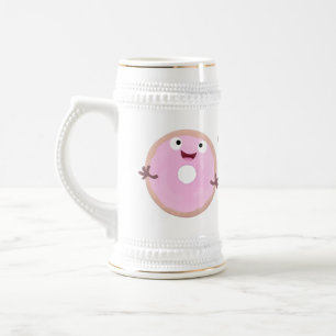 Niedlicher Happy-Pink-Glattleder-Donut-Cartoon Bierglas