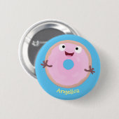 Niedlicher Happy-Pink-Glattleder-Donut-Cartoon Button (Vorne & Hinten)