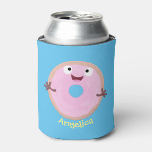 Niedlicher Happy-Pink-Glattleder-Donut-Cartoon Dosenkühler