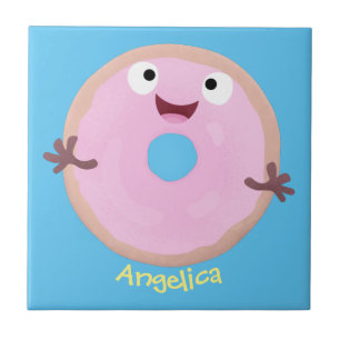 Niedlicher Happy-Pink-Glattleder-Donut-Cartoon Fliese