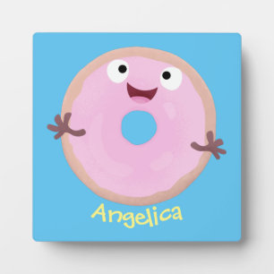 Niedlicher Happy-Pink-Glattleder-Donut-Cartoon Fotoplatte