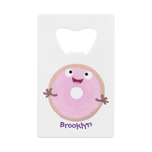 Niedlicher Happy-Pink-Glattleder-Donut-Cartoon Geldbeutel Flaschenöffner (Vorderseite)