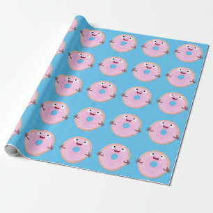 Niedlicher Happy-Pink-Glattleder-Donut-Cartoon Geschenkpapier