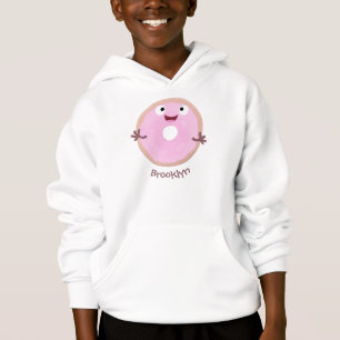 Niedlicher Happy-Pink-Glattleder-Donut-Cartoon Hoodie