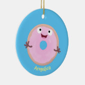 Niedlicher Happy-Pink-Glattleder-Donut-Cartoon Keramik Ornament (Rechts)