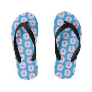 Niedlicher Happy-Pink-Glattleder-Donut-Cartoon Kinderbadesandalen