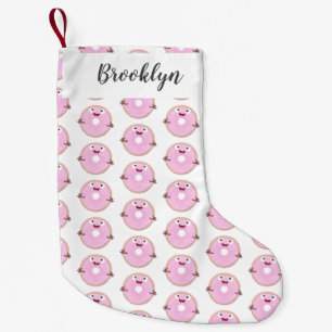 Niedlicher Happy-Pink-Glattleder-Donut-Cartoon Kleiner Weihnachtsstrumpf