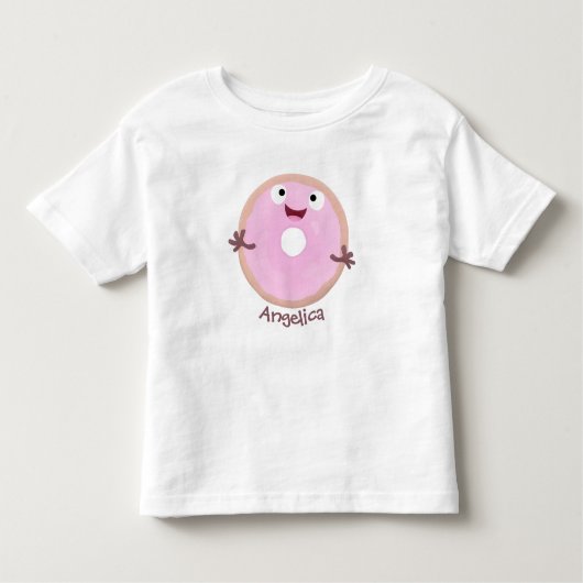 Niedlicher Happy-Pink-Glattleder-Donut-Cartoon Kleinkind T-shirt (Vorderseite)