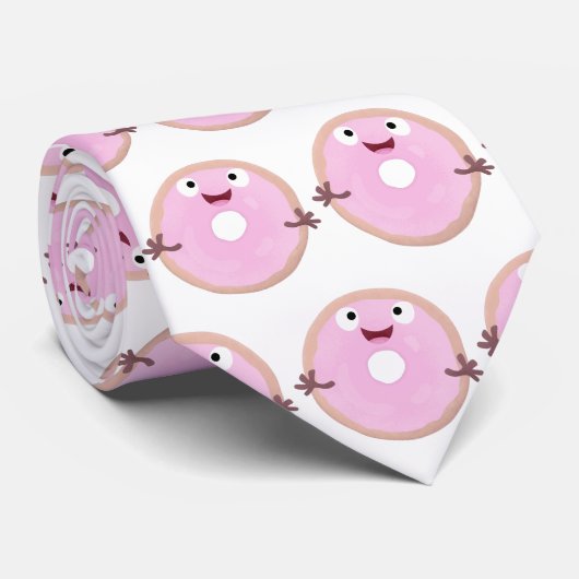 Niedlicher Happy-Pink-Glattleder-Donut-Cartoon Krawatte (Gerollt)