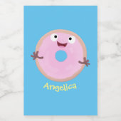 Niedlicher Happy-Pink-Glattleder-Donut-Cartoon Lebensmitteletikett (Einzelnes Label)