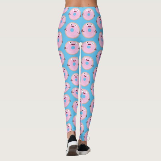 Niedlicher Happy-Pink-Glattleder-Donut-Cartoon Leggings (Rückseite)