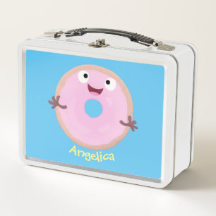 Niedlicher Happy-Pink-Glattleder-Donut-Cartoon Metall Brotdose