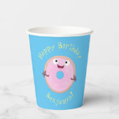 Niedlicher Happy-Pink-Glattleder-Donut-Cartoon Pappbecher (Rückseite)