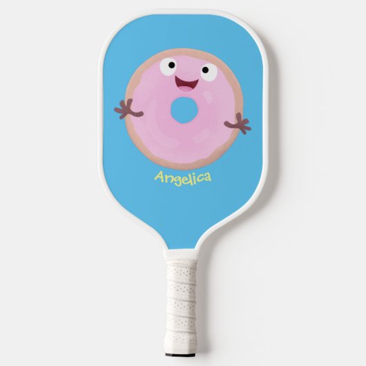 Niedlicher Happy-Pink-Glattleder-Donut-Cartoon Pickleball Schläger (Rückseite)
